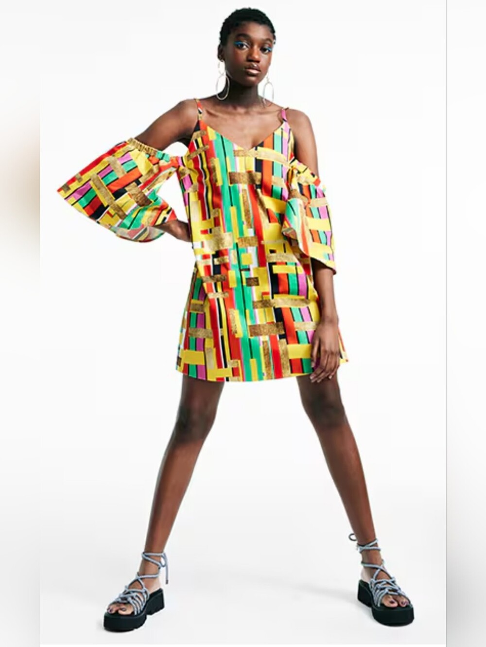 ASOS Multi-Color Striped Cold-Shoulder Dress - Picture 4 of 7